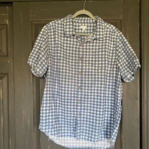 dip Men's Casual Blue and White Plaid Shirt